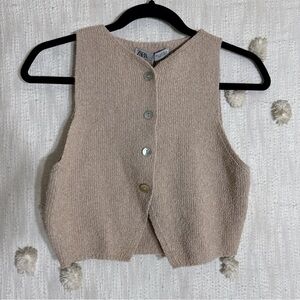 Zara Taupe Knit Button-Up Vest